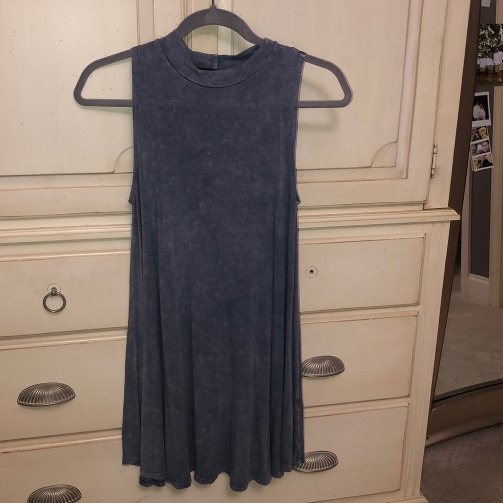 Denim light wash high neck cotten dress